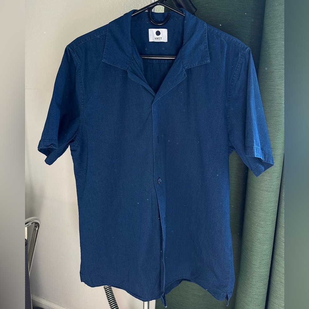 NN07 Miyagi 5085 Dark Indigo Short Sleeve Button Up Shirt - Men’s XL